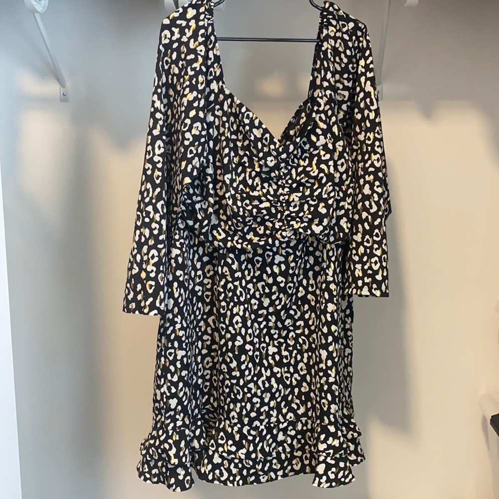 Boohoo metallic leopard plus size ruffle dress